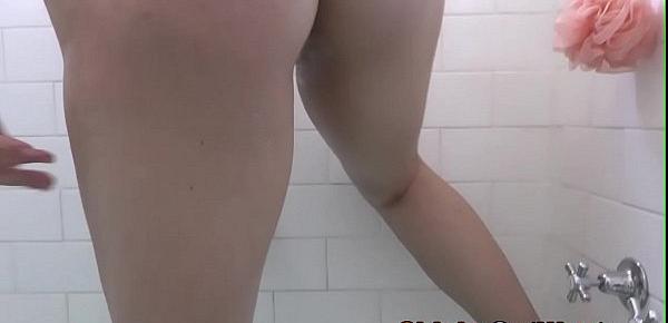  Chubby showering aussie with big tits